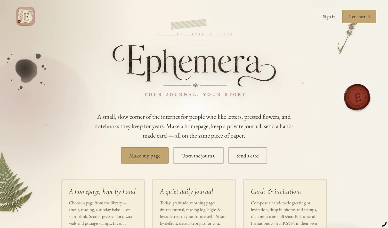 Ephemera.page application screenshot