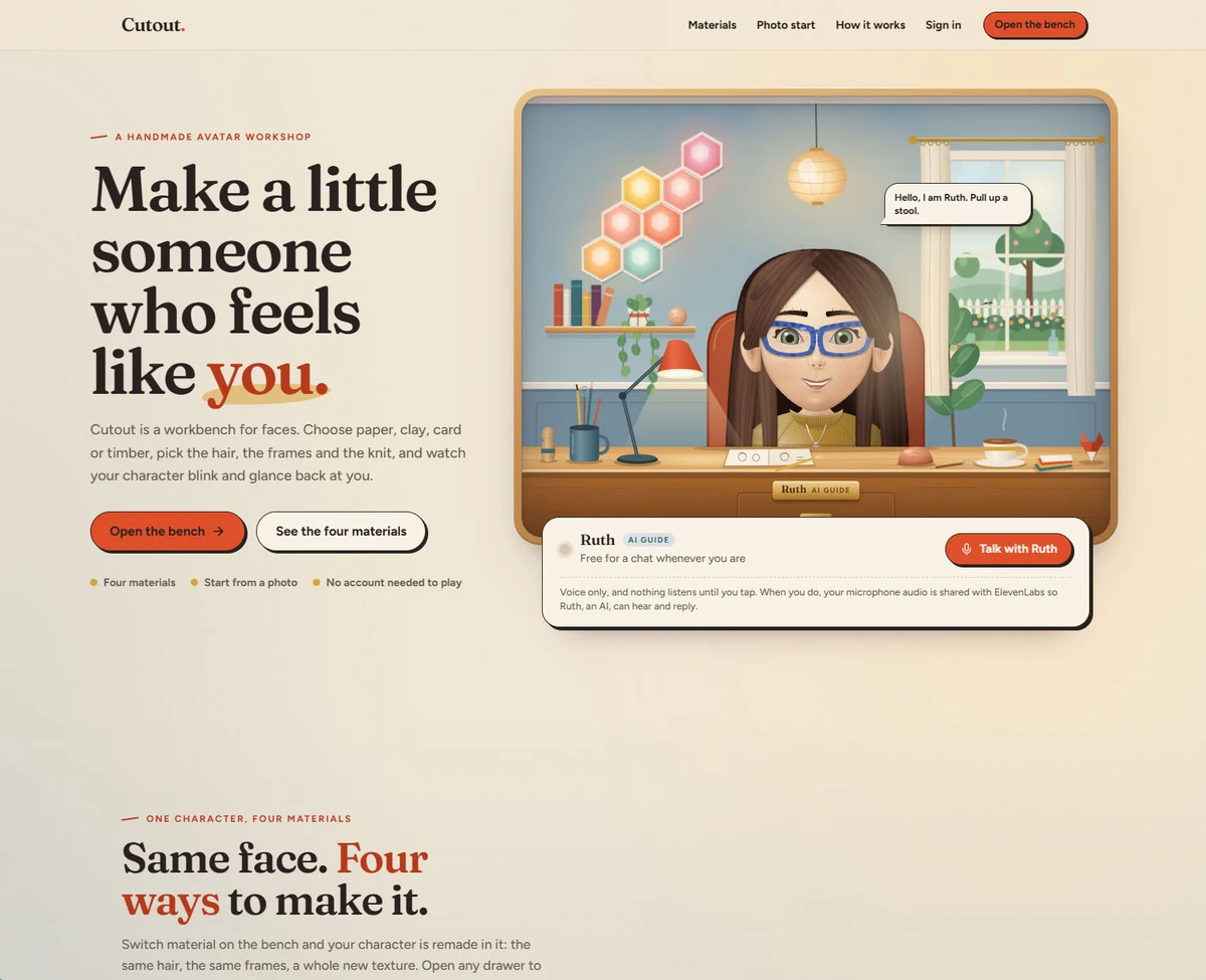 Cutout Avatar Creator interface showing the latest character creation tools